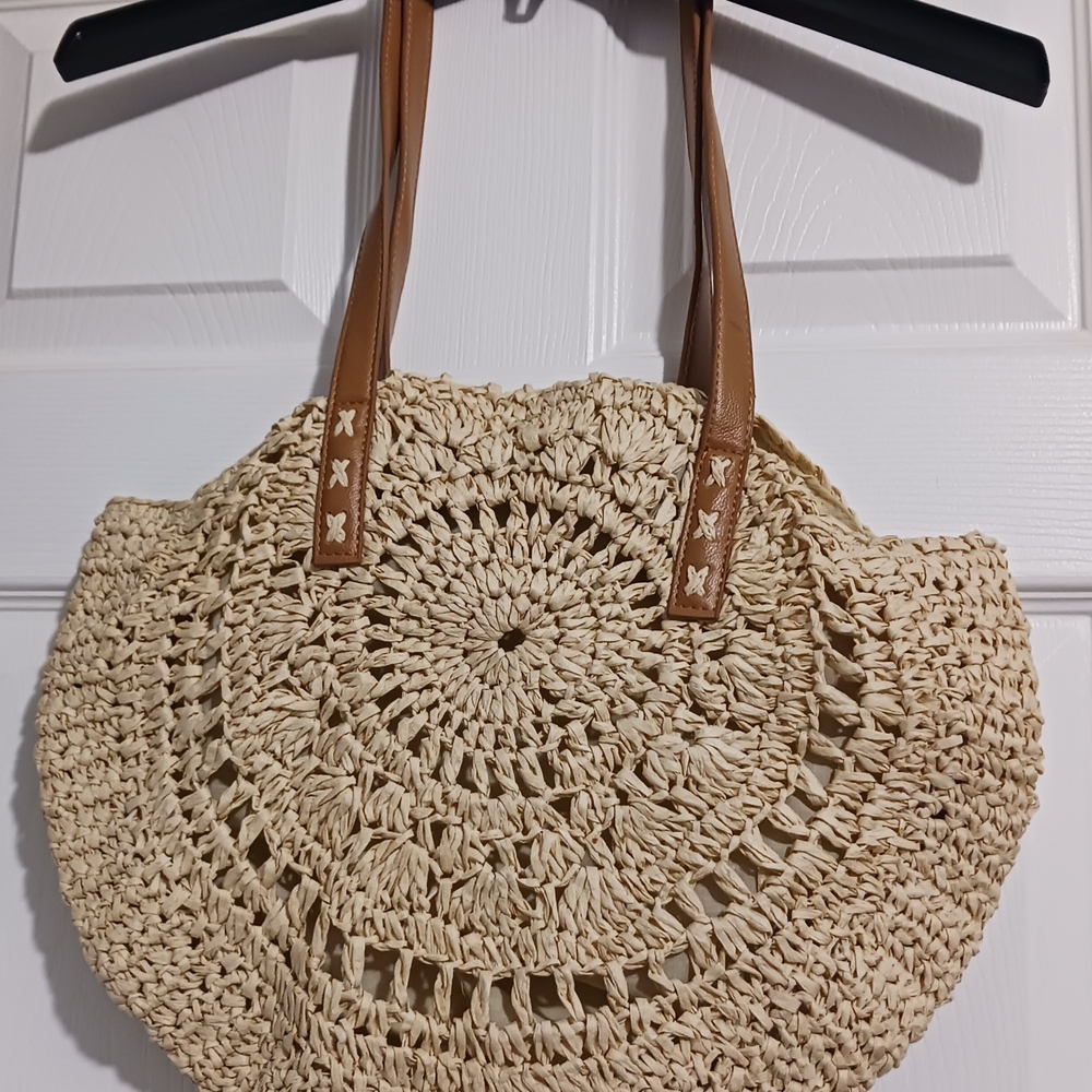 Beige Woven Tote Bag